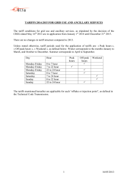 Tariffs in application from 1 January 2014 until 31 December