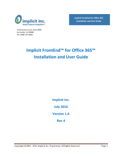 Implicit FrontEnd&trade; for Office 365&trade; Installation and User Guide