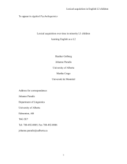 Lexical acquisition in English L2 children 1 To appear in Applied