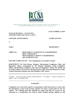 CASE NUMBER: 21/2014 DATE OF HEARING: 25 JUNE 2014