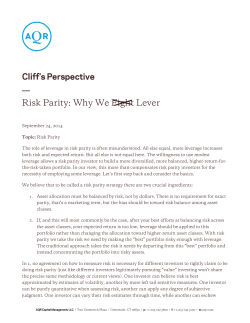 Cliff`s Perspective Risk Parity: Why We Fight Lever