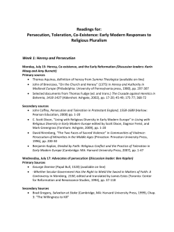 Readings for: Persecution, Toleration, Co