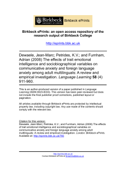 Dewaele, Jean-Marc And Petrides, K.V. And Furnham, A.