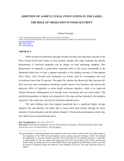 ADOPTION OF AGRICULTURAL INNOVATIONS IN THE SAHEL