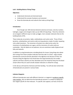 Lab 3: Building Blocks of living Things Objectives: Understand