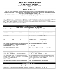 APPLICATION FOR EMPLOYMENT ITW FLUIDS NA DIVISION