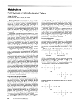 Metabolism Part I: Glycolysis for the Embden