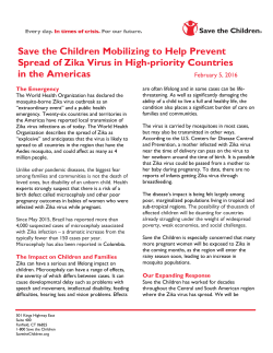 Save the Children Mobilizing to Help Prevent Spread of Zika Virus in