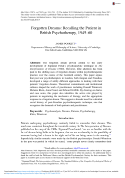 Forgotten Dreams: Recalling the Patient in British Psychotherapy