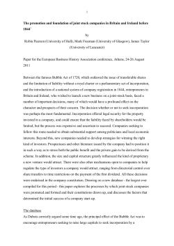 The promotion and foundation of joint stock companies in