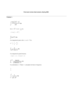 Final exam review sheet answers, Spring 2009 Problem 1. Sin x 1
