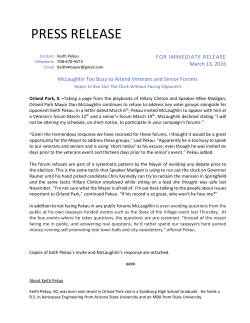 press release - Keith Pekau is orland park mayor candidate