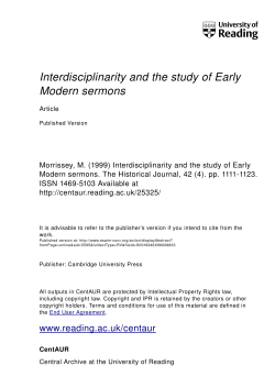 Interdisciplinarity and the study of Early Modern sermons