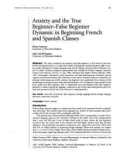 Anxiety and the True Beginner&mdash;False Beginner Dynamic in
