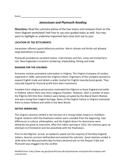 Jamestown and Plymouth Reading