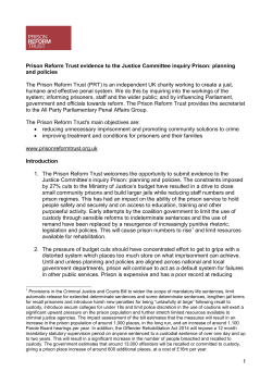 Justice Committee inquiry Prison: planning and policies