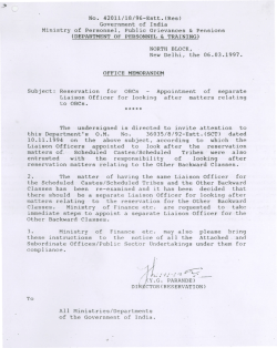 Government of India Subject: Reservation for OBCs
