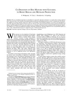 co‐digestion of hog manure with glycerol to boost biogas and