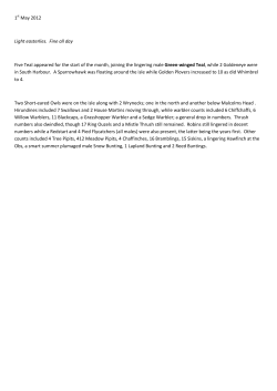 1st May 2012 Light easterlies. Fine all day Five Teal appeared for