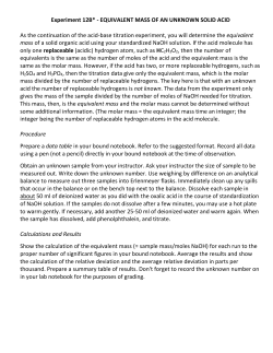 EQUIVALENT MASS OF AN UNKNOWN SOLID ACID As the