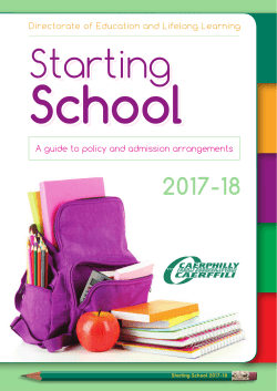 Directorate of Education and Lifelong Learning A guide to policy and