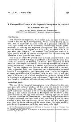 A Microsporidian Parasite of the Imported Cabbagew rm in Hawaii