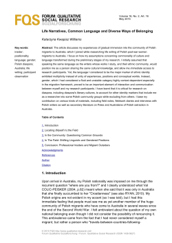 Life Narratives, Common Language and Diverse Ways of Belonging