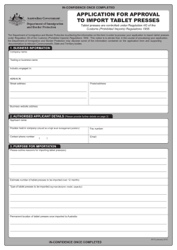 Application for Approval to Import Tablet Presses