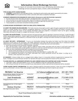 Texas Real Estate Commission Information About Brokerage Services