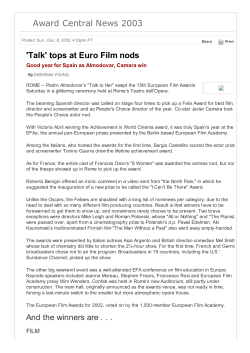 Award Central News 2003 `Talk` tops at Euro Film nods