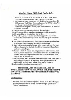 Pike County Fair 2017 Stock Derby Rules
