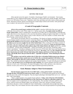 29- Diverse Societies in Africa A Land of Geographic Contrasts Early