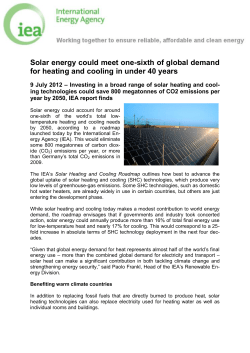 Solar energy could meet one-sixth of global demand for heating and