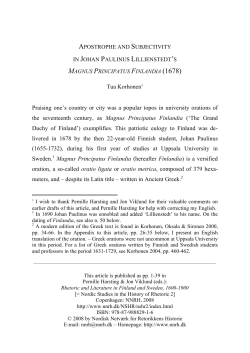 APOSTROPHE AND SUBJECTIVITY IN JOHAN PAULINUS