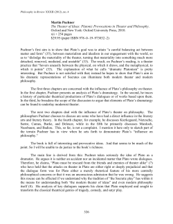 326 Martin Puchner The Theater of Ideas: Platonic Provocations in