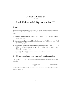 Lecture Notes 9. Real Polynomial Optimization II.