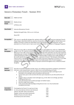 Intensive Elementary French &ndash; Summer 2016