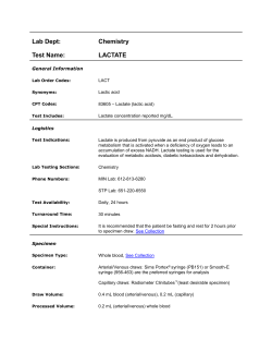 Lab Dept: Chemistry Test Name: LACTATE
