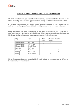 Tariffs in application from 1 January 2013 until 31 December