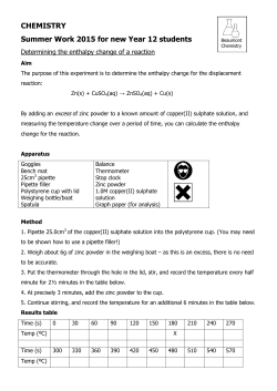 CHEMISTRY Summer Work 2015 for new Year