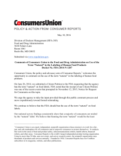 Comments of Consumers Union to the Food and Drug