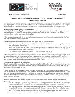 April 1, 2009 Ohio Egg and Pork Experts Offer Consumers Tips for
