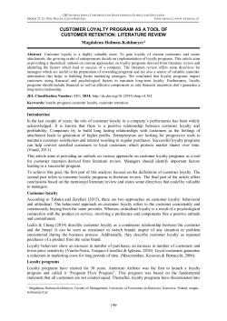 CUSTOMER LOYALTY PROGRAM AS A TOOL OF CUSTOMER