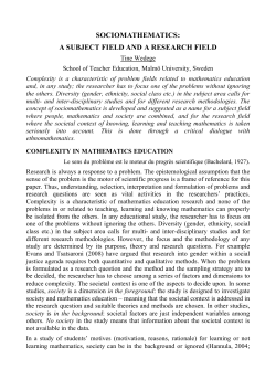 SOCIOMATHEMATICS: A SUBJECT FIELD AND A RESEARCH FIELD