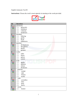 1 English Antonyms Test 08 Instructions: Choose the word is most