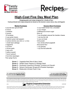 High-Cost Five Day Meal Plan
