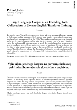 Primož Jurko Target Language Corpus as an Encoding Tool