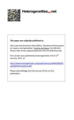 Situating Technoscience - Heterogeneities: John Law`s Home Page