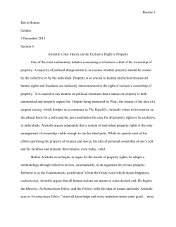 Aristotle`s Just Theory on the Exclusive Right to Property