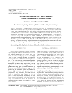 Prevalence of Salmonella in Eggs Collected from Local Markets and